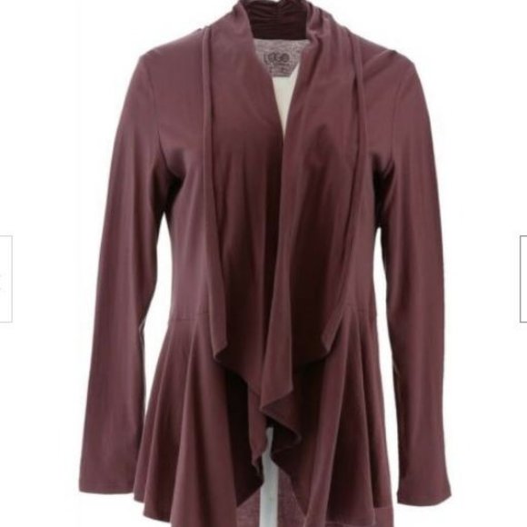 LOGO by Lori Goldstein Tops - LOGO Cascade Front Cardigan with Back Seam 2595
